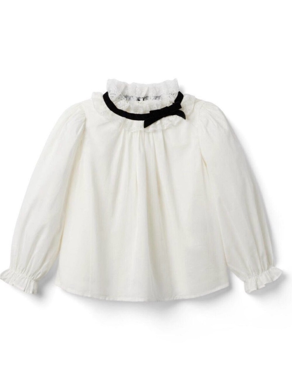 Janie and Jack Girls' White Ruffle-Neck Blouse with Black Bow